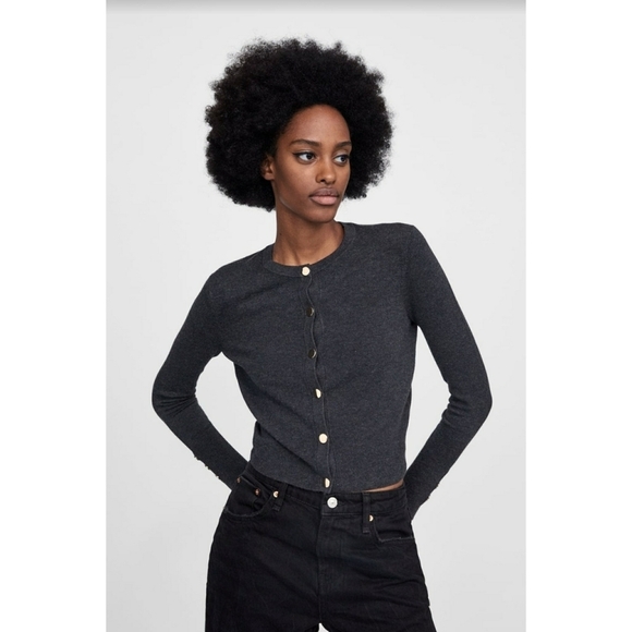 Zara Tops - ZARA // gold button grey knit cardigan sweater top